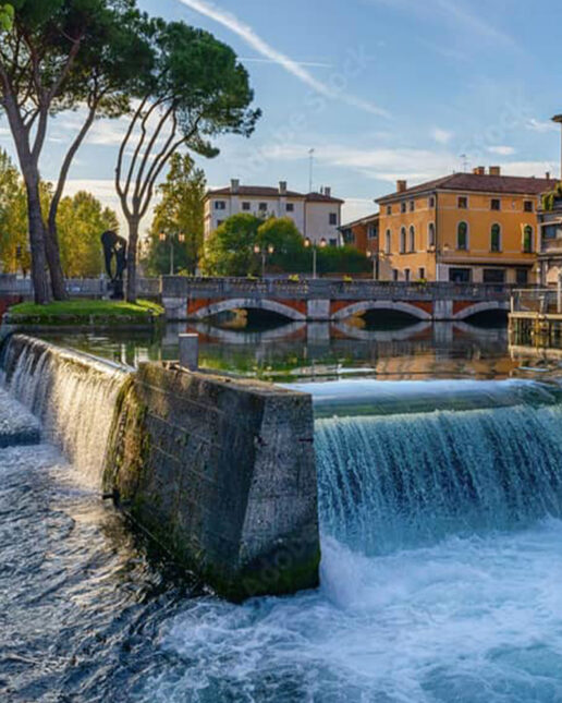 Treviso, centro, canali, acqua, cascata