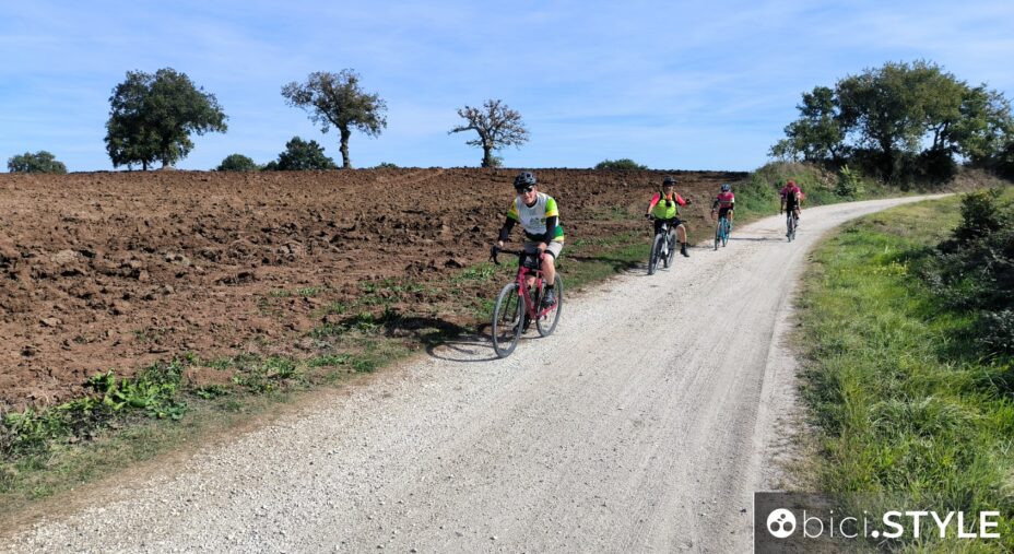 Ciclisti su strada bianca