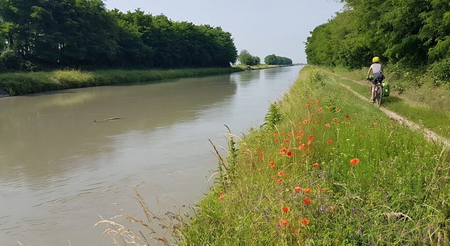 Tour Unesco Lombardia, foto Andrea Rolando, canale Cavour, ciclista
