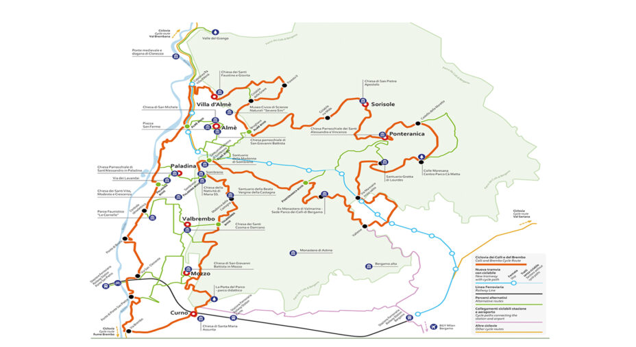 Ciclovia dei Colli e del Brembo, mappa
