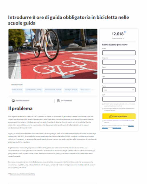 Petizione 8 ore bici scuole guida