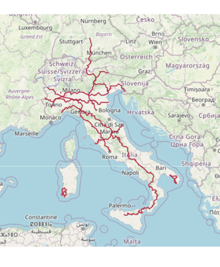 La struttura di base di Slow Map è costituita da 35 ciclovie nazionali che formano una vera rete in espansione