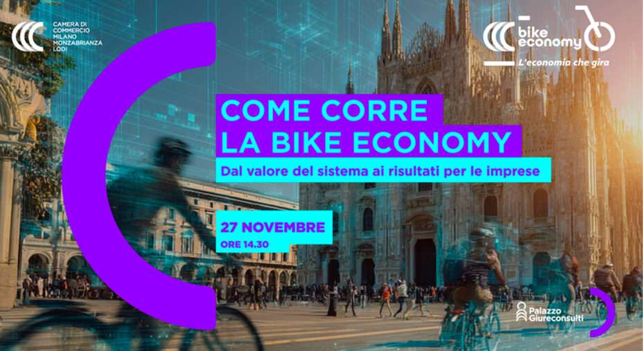 Locandina convegno "Come corre la Bike Economy", Camera di Commercio Milano, Monza Biranza, Lodi, 27 novembre 2025