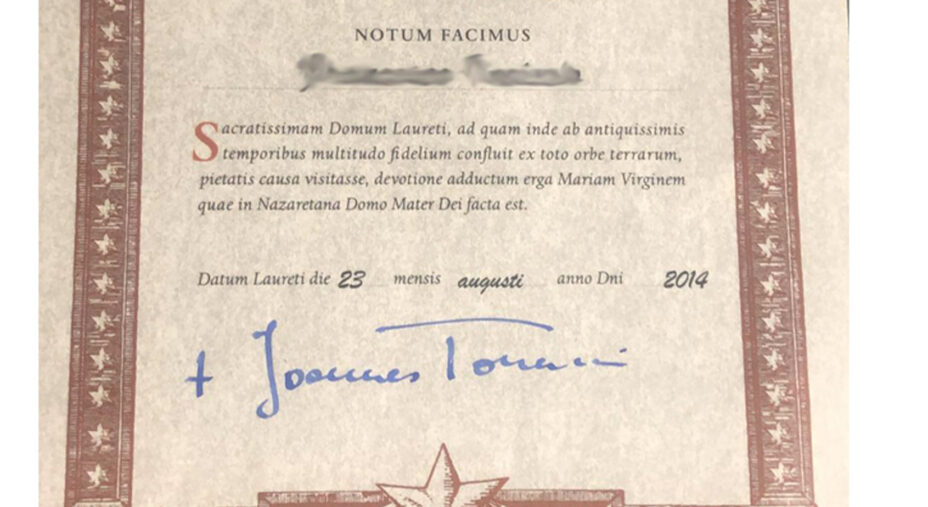 Esso viene rilasciato dalla Congregazione della Santa Casa di Maria di Loreto