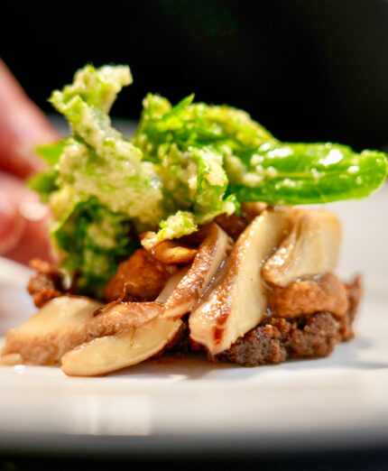 Funghi ed erbe campagnole condite con miso di Mela Rosa : un assaggino del Tiglio di Montemonaco