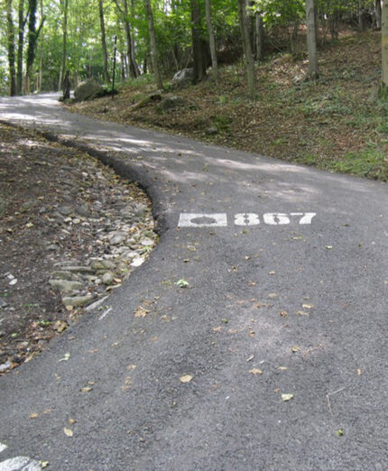 Da inizio a fine salita, sull'asfalto è indicata, metro dopo metro, l'altitudine della strada (foto Saltainsella.it)