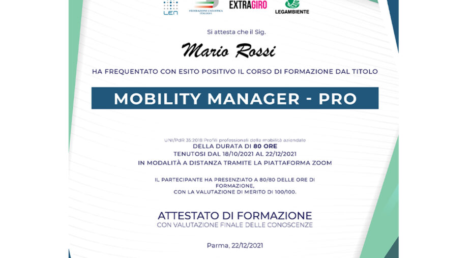 Il certificato finale che andrà a tutti coloro che supereranno il corso