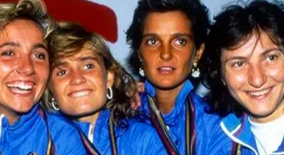 Da sinistra Bortolozzi, Bianchedi, Vaccaroni e Trillini, con la Zalaffi oro olimpico 1982