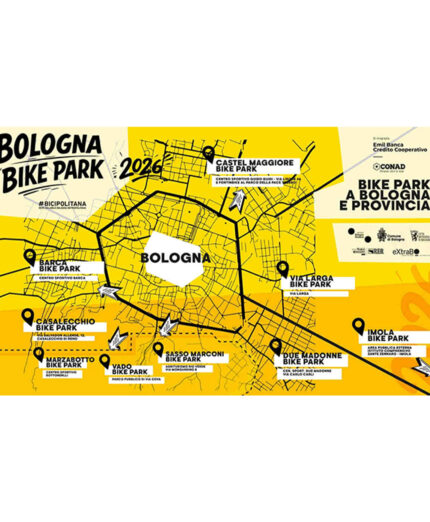 La cartina della Bicipolitana Bolognese con i 9 bike park sparsi sul territorio