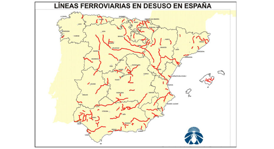 La cartina presente sul sito con tutti i principali percorsi ferroviari dismessi, base delle Vias Verdes