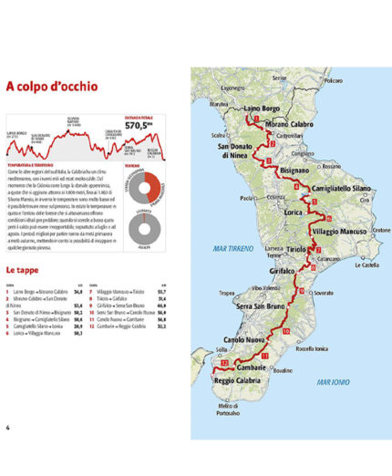 La cartina che segnala il percorso della Ciclovia dei Parchi di Calabria, lungo tutto il suo disegno verticale