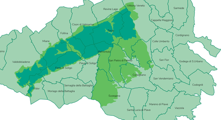 La mappa delle aree comprese nei 12 comuni che fanno parte del Patrimoni UNESCO