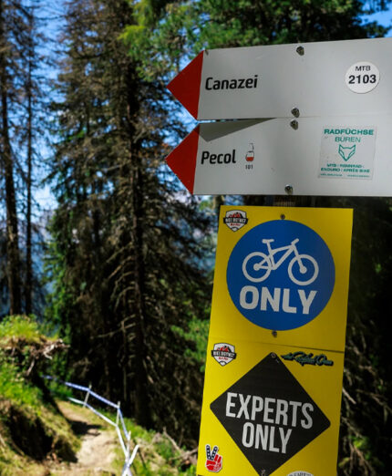 Le piste e i trail sono frecciati, al pari delle piste da sci, per la loro difficoltà (foto Fassabike)