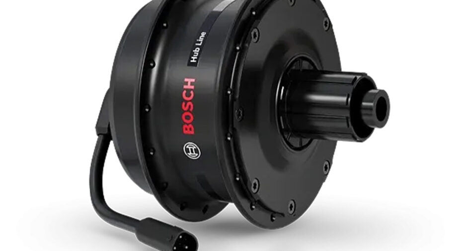 Il dettaglio del motore al mozzo Bosch Hub Line, che garantisce una configurazione snella alla figura della bici
