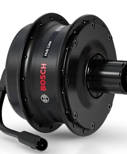 Il dettaglio del motore al mozzo Bosch Hub Line, che garantisce una configurazione snella alla figura della bici
