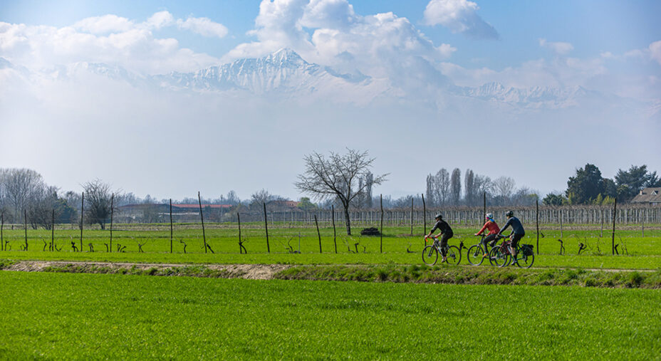 La campagna di Macello, nell'area di Pinerolo, con le Alpi sullo sfondo (foto Edoardo Melchiori)