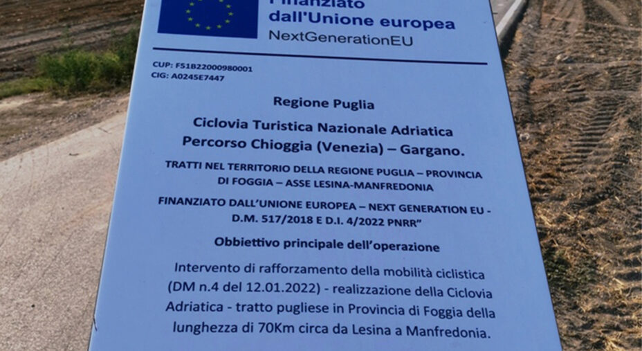 Il cartello presente sul tratto di 88 chilometri introdotto nella provincia foggiana