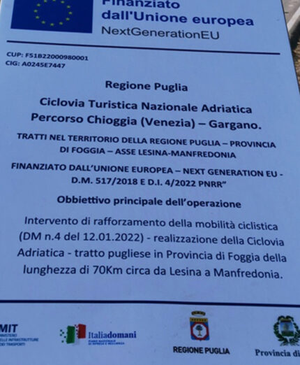 Il cartello presente sul tratto di 88 chilometri introdotto nella provincia foggiana