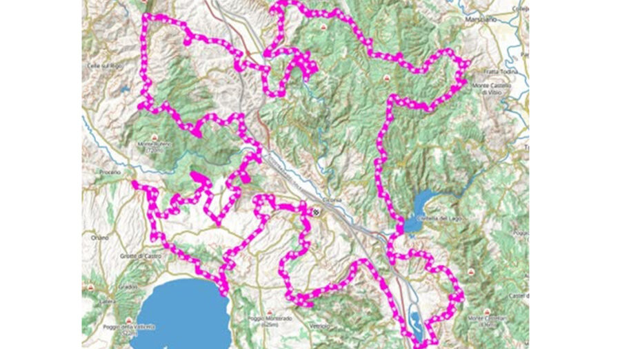 La mappa della Ciclovia di Larth, che si sviluppa su quattro lati con Orvieto come epicentro