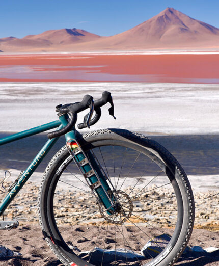 Dovendo trasportare un bagaglio molto pesante, sulla bici sono stati montati dei portapacchi molto resistenti