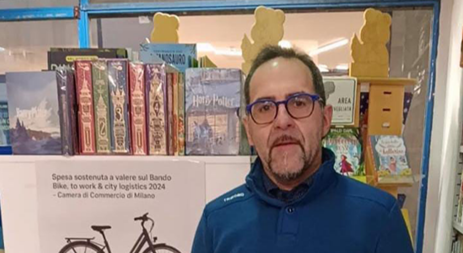 Libreria La Memoria del Mondo, Magenta, consegne e-bike, Luca Malini