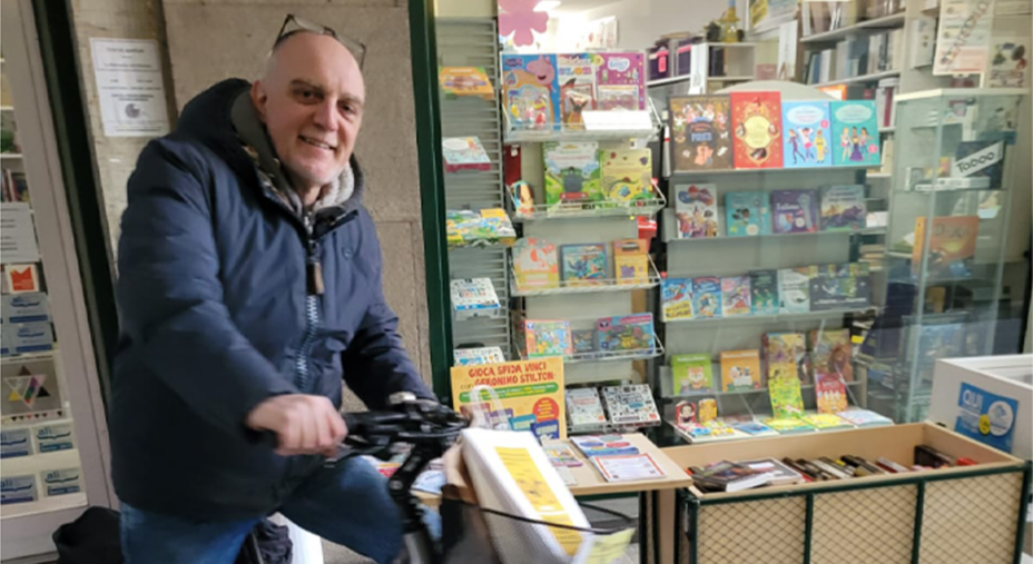 Libreria La Memoria del Mondo, Magenta, consegne e-bike, Giorgio Geroldi