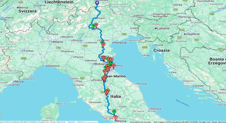 VRG Bike, Via Romea Germanica, Cammino dal Brennero a Roma