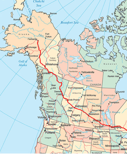 Dal Canada all’Alaska, il viaggio di Alberto e Fausto, cartina