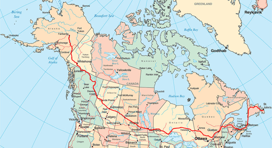 Dal Canada all’Alaska, il viaggio di Alberto e Fausto, cartina