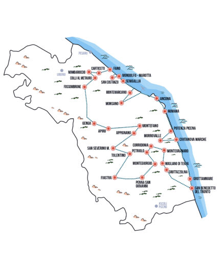 La rete dei 31 Comuni di Strade di Marca ideata e promossa da NoiMarche e NoiMarche Bikelife